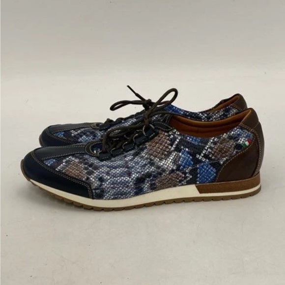 Men's Blue Patterned Sneakers - Picture 3 of 7